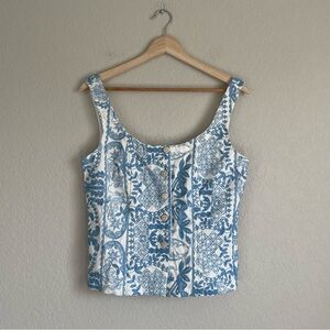 Love The Label Shirt Womens Medium Blue White Embroidered Tank *missing button*